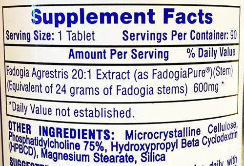 Hi-Tech Pharmaceuticals Fadogia Supplement Facts Image