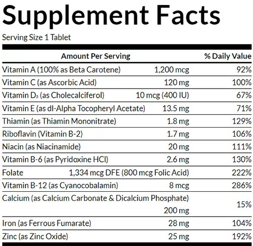 21st Century PreNatal Supplement Facts Image