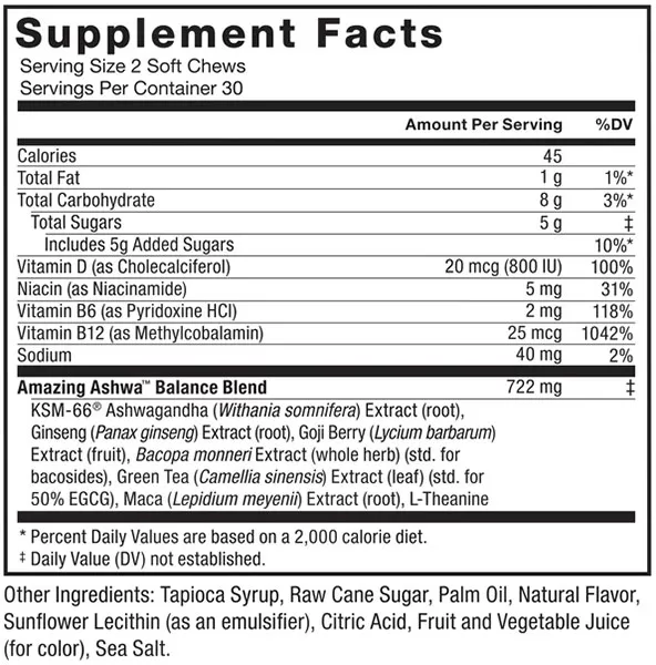 Force Factor Amazing Ashwa Supplement Facts Image