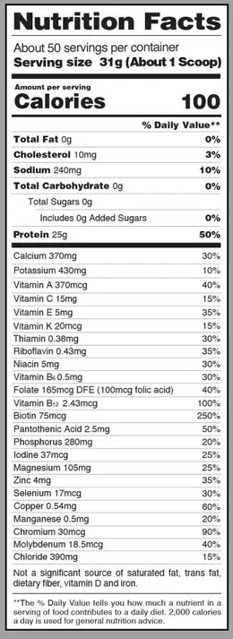 Isopure Supplement Facts Image