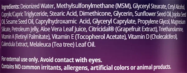 MRM MSM Cream Supplement Facts Image