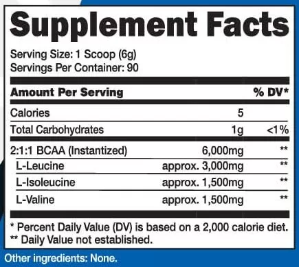 Nutricost BCAA Supplement Facts Image