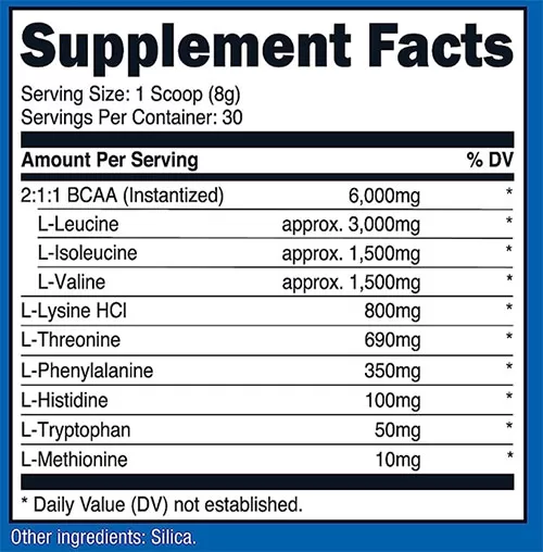 Nutricost EAA Supplement Facts Image