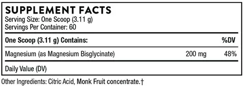 Thorne Magnesium Bisglycinate Supplement Facts Image