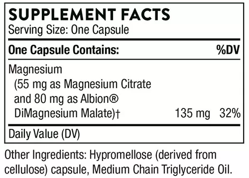 Thorne Magnesium CitraMate Supplement Facts Image
