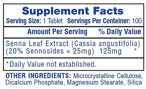 Senna XS Supplement Facts Image