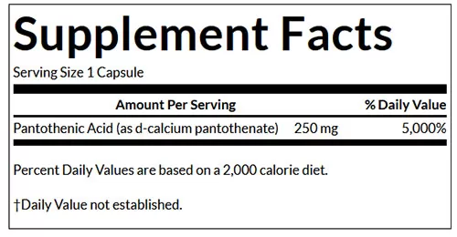 Swanson Pantothenic Acid Supplement Facts Image