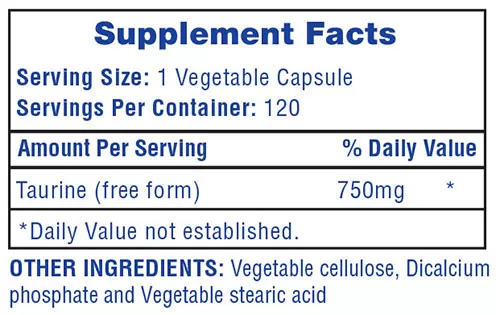 Taurine 750 Supplement Facts Image