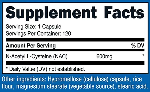 Nutricost NAC Supplement Facts Image