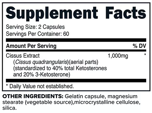 PrimaForce Cissus Capsules Supplement Facts Image