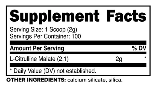 PrimaForce Citrulline Malate Supplement Facts Image
