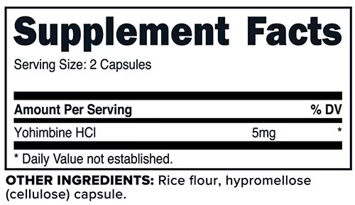 PrimaForce Yohimbine HCL Supplement Facts Image