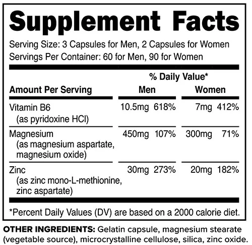 PrimaForce ZMA Supplement Facts Image