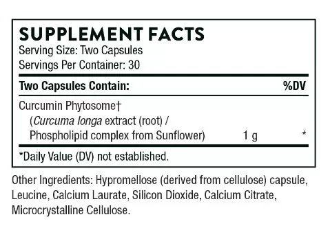 Thorne Curcumin Phytosome Supplement Facts Image
