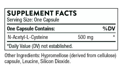 Thorne NAC Supplement Facts Image