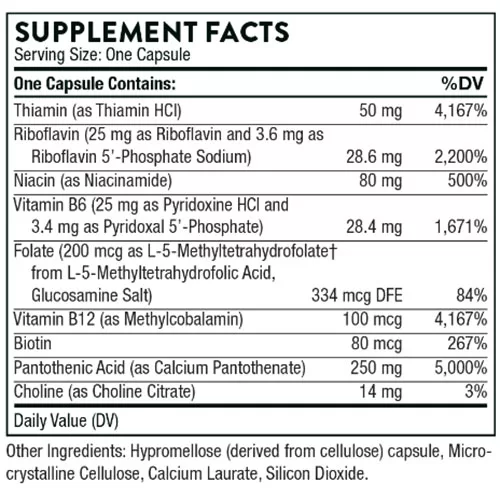 Thorne Stress B Complex Supplement Facts Image