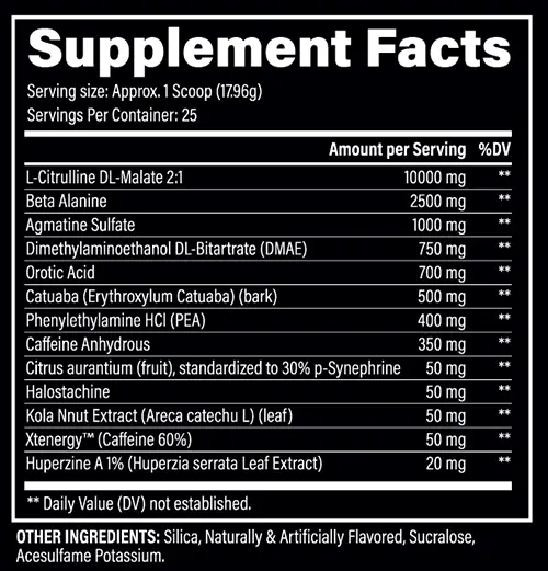 BZRK Voodoo Supplement Facts Image