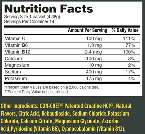 Concret Creatine Hydration Supplement Facts Image