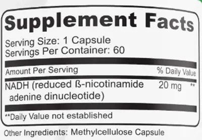MAAC10 NADH Supplement Facts Image