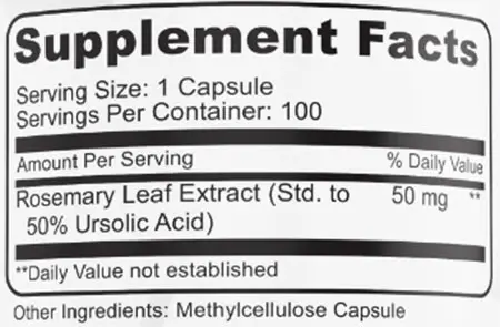 MAAC10 Ursolic Acid Supplement Facts Image
