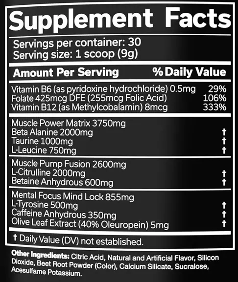 The Shadow Pre Workout Supplement Facts Image
