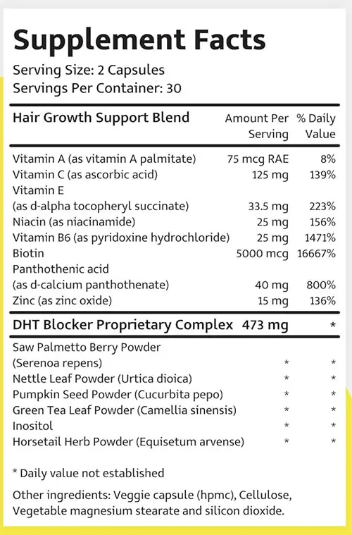 DHT Blocker Supplement Facts Image