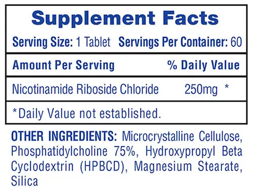 Hi-Tech Pharmaceuticals Liposomal NAD+ Supplement Facts Image