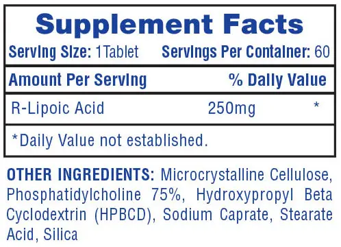 Hi-Tech Pharmaceuticals R-ALA Supplement Facts Image