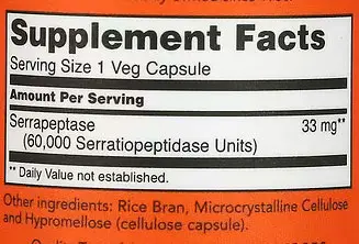 NOW Serrapeptase Supplement Facts Image