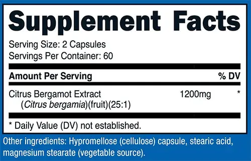Nutricost Citrus Bergamot Supplement Facts Image