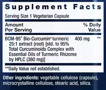 Life Extension Super Bio Curcumin Supplement Facts Image