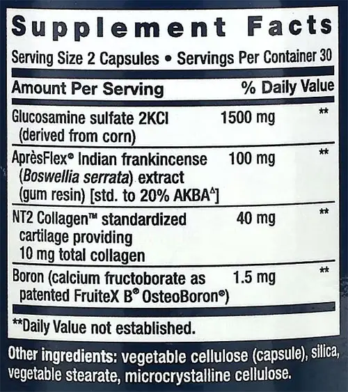 Arthromax Advanced Supplement Facts Image