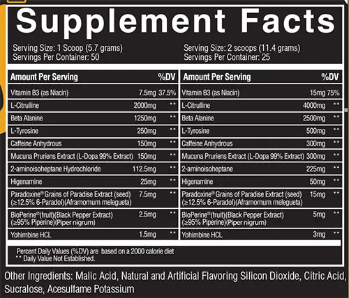 Convict Pre Workout Supplement Facts Image