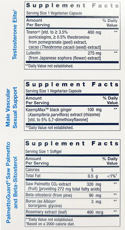 Life Extension Men's Vitality Packs Supplement Facts Image