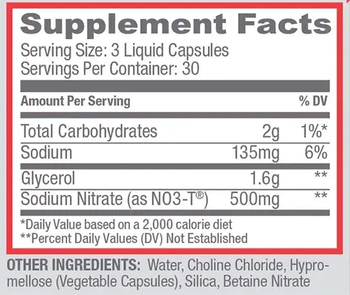 NOXYGEN Liquid Caps Supplement Facts Image