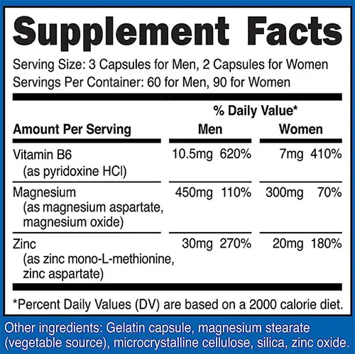 Nutricost ZMA Supplement Facts Image