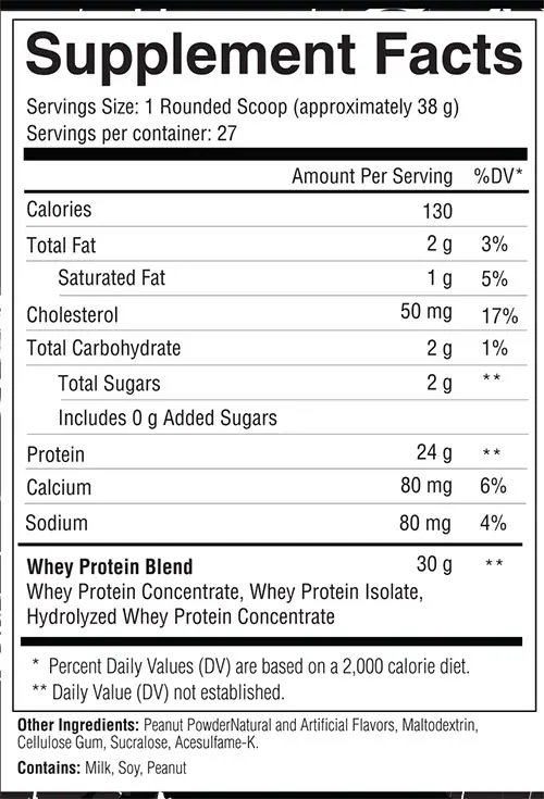 Commissary Whey Protein Supplement Facts Image