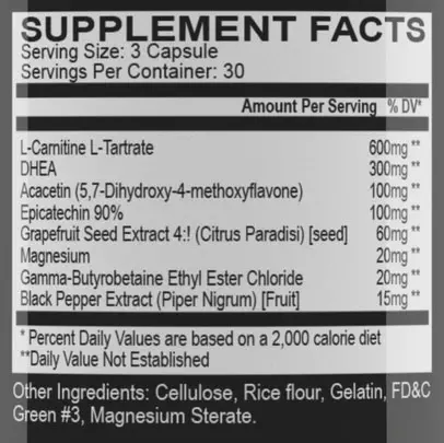 EpiLean Shred Supplement Facts Image