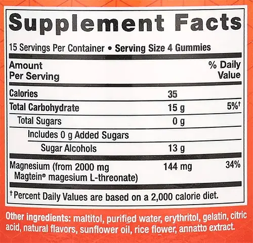 Neuro Mag Gummies Supplement Facts Image