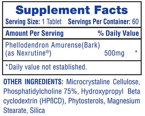 Nexrutine Supplement Facts Image
