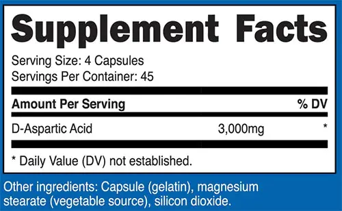 Nutricost DAA Capsules Supplement Facts Image