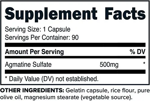 PrimaForce Agmatine Capsules Supplement Facts Image