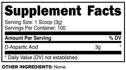 PrimaForce D-Aspartic Acid Supplement Facts Image