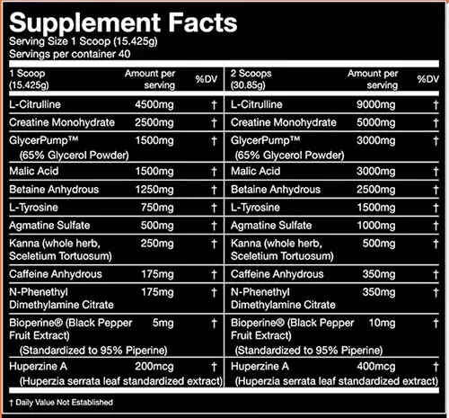 Gorilla Mode Pre Workout Supplement Facts Image