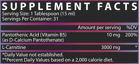 Nutrex L-Carnitine Liquid Supplement Facts Image