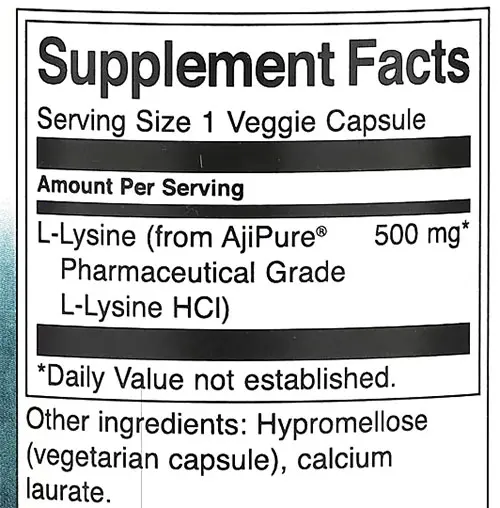 Swanson L-Lysine Supplement Facts Image