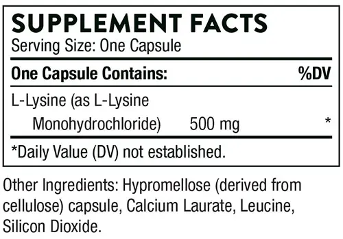 Thorne Lysine Supplement Facts Image