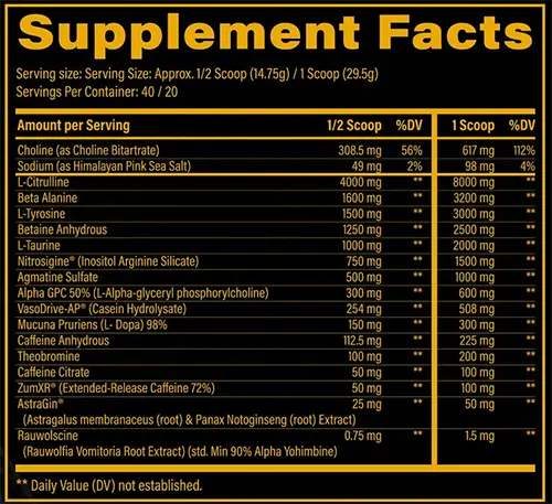 Deception Pre Workout Supplement Facts Image