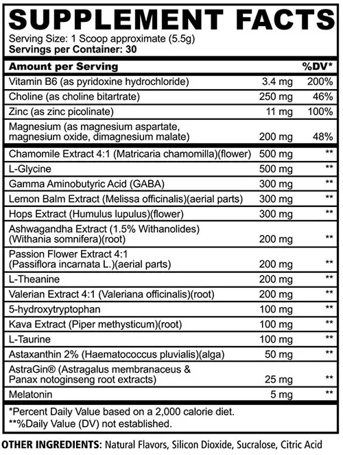 Panda Supps Sleepy Supplement Facts Image