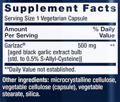 Life Extension Aged Black Garlic Supplement Facts Image